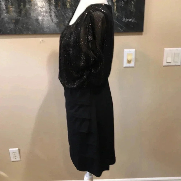 EnFocus Petite Gold/Red Shimmer Sheer Top Dress Pleated Layering Skirt-Size 12P - Picture 4 of 8